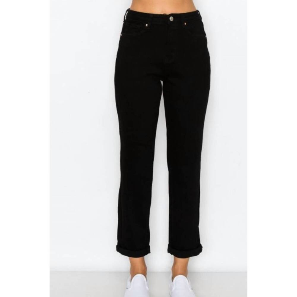 NEW BLUE AGE women's wax mom cuff stretch demin in black